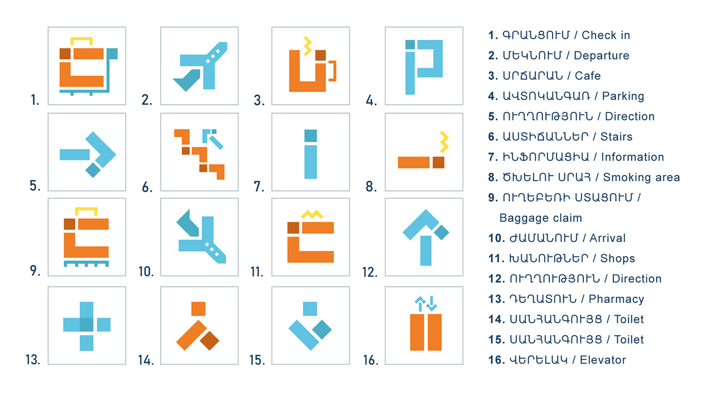 pictogram design airport flight airplane Armenia pictograms brand direction Zvartnots Airport