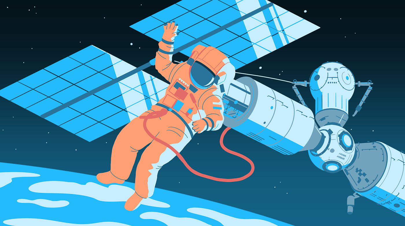 Space  astronaut rocket ILLUSTRATION  Procreate graphic design  Socialmedia