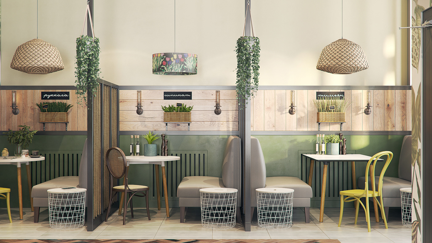 Interior cafe design architecture 3D visualisation CG interior design  pizzeria restaurant
