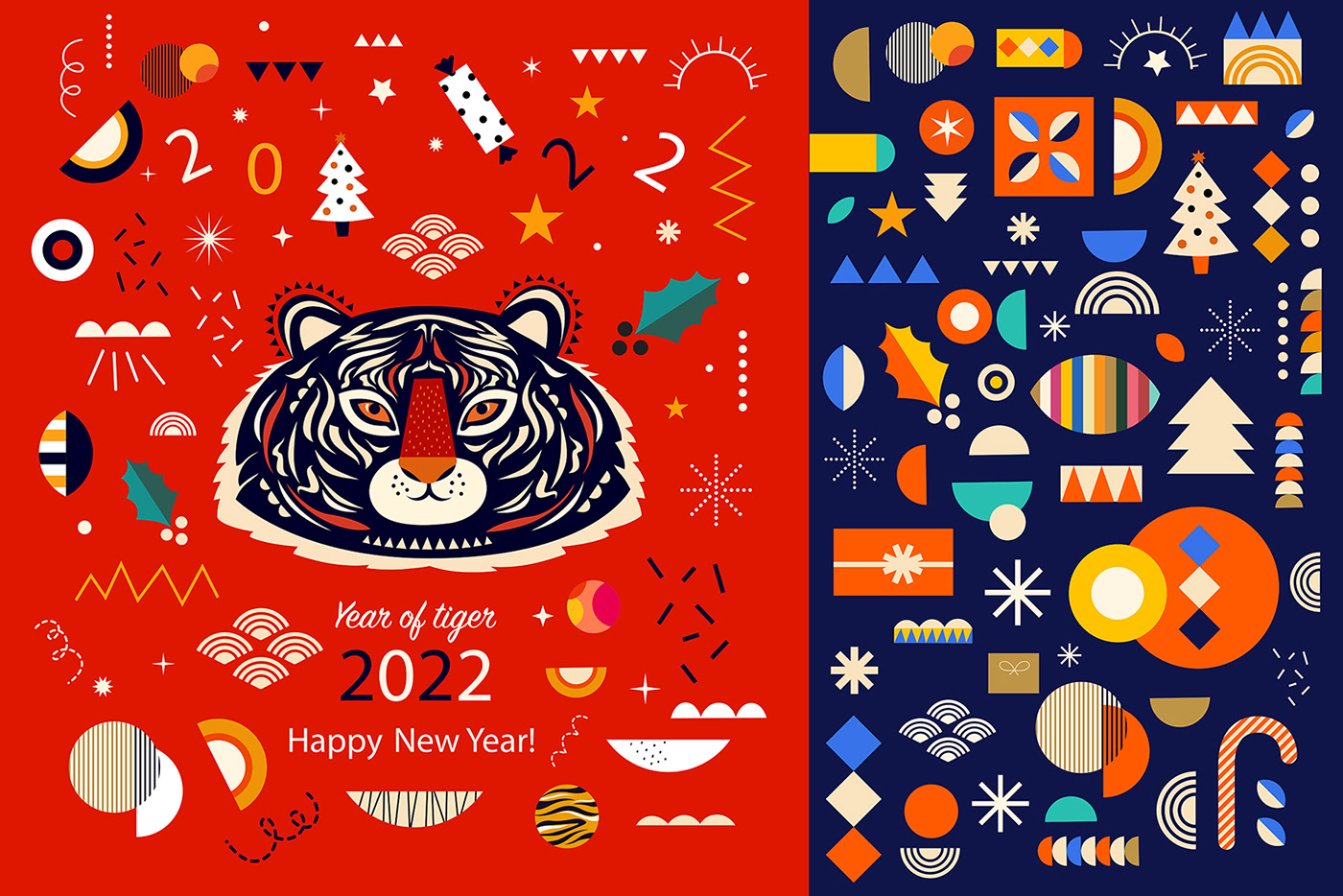 2022 design card Christmas christmas patterns greeting Holiday new year santa tiger xmas