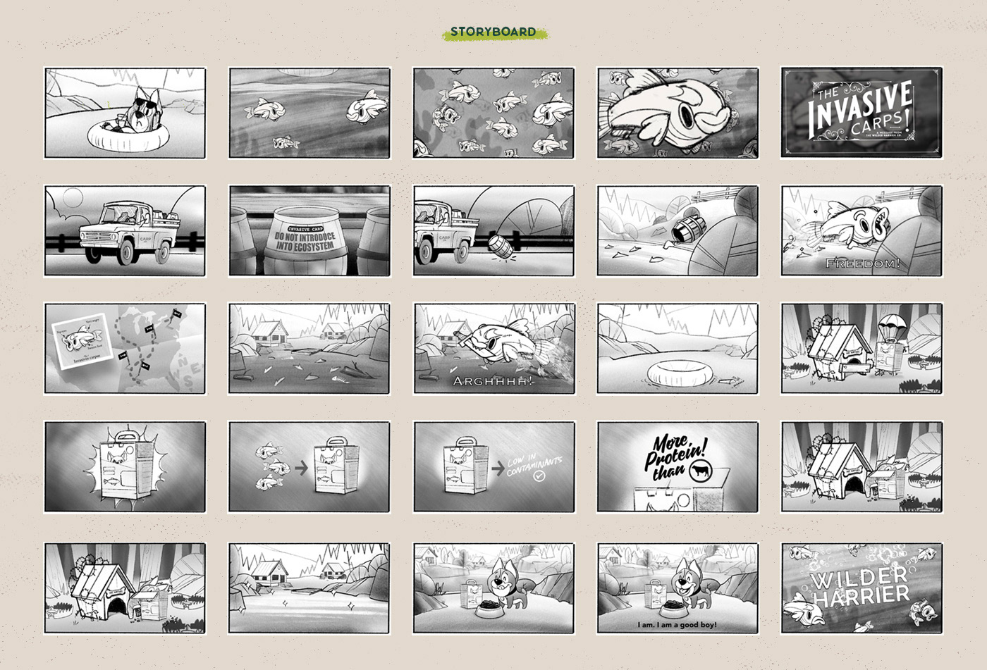 animation  carps cartoon dog dog food fish motion graphics  old-school vintage wilder harrier