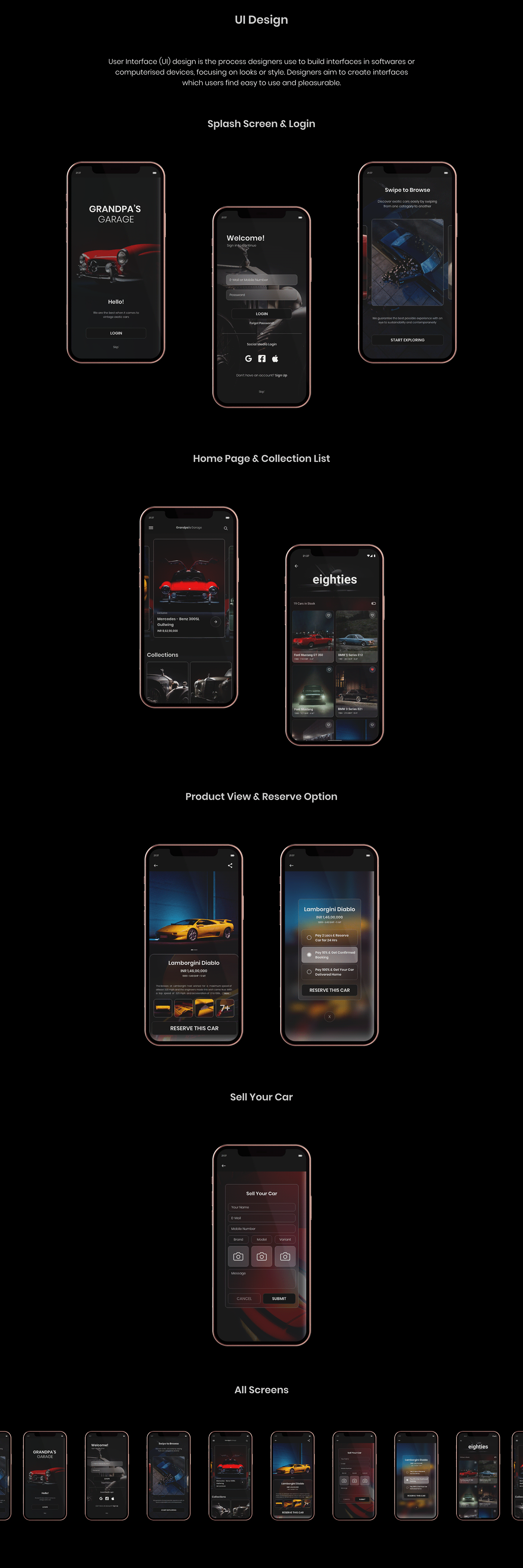 adobexd app design automotive   classiccar Mobile app ui design UI/UX user interface UserExperience ux