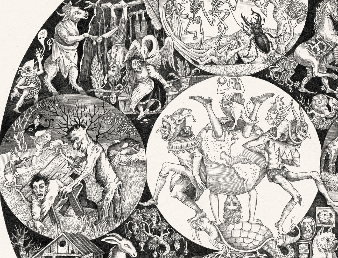 inversion people animals grotesque fantasy detailed round Nature world riddle look and find