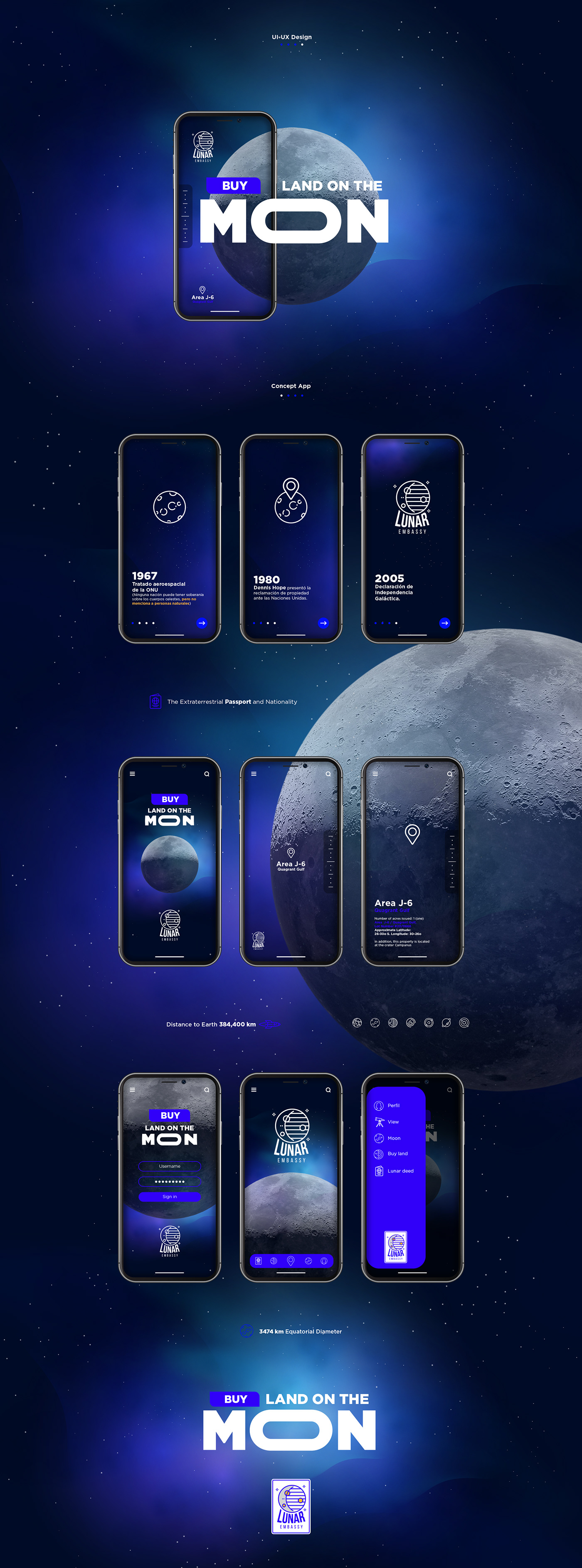 moon luna app ui-ux design concept Dennis Hope 50th anniversary moon buy land on The Moon Lunar Embassy