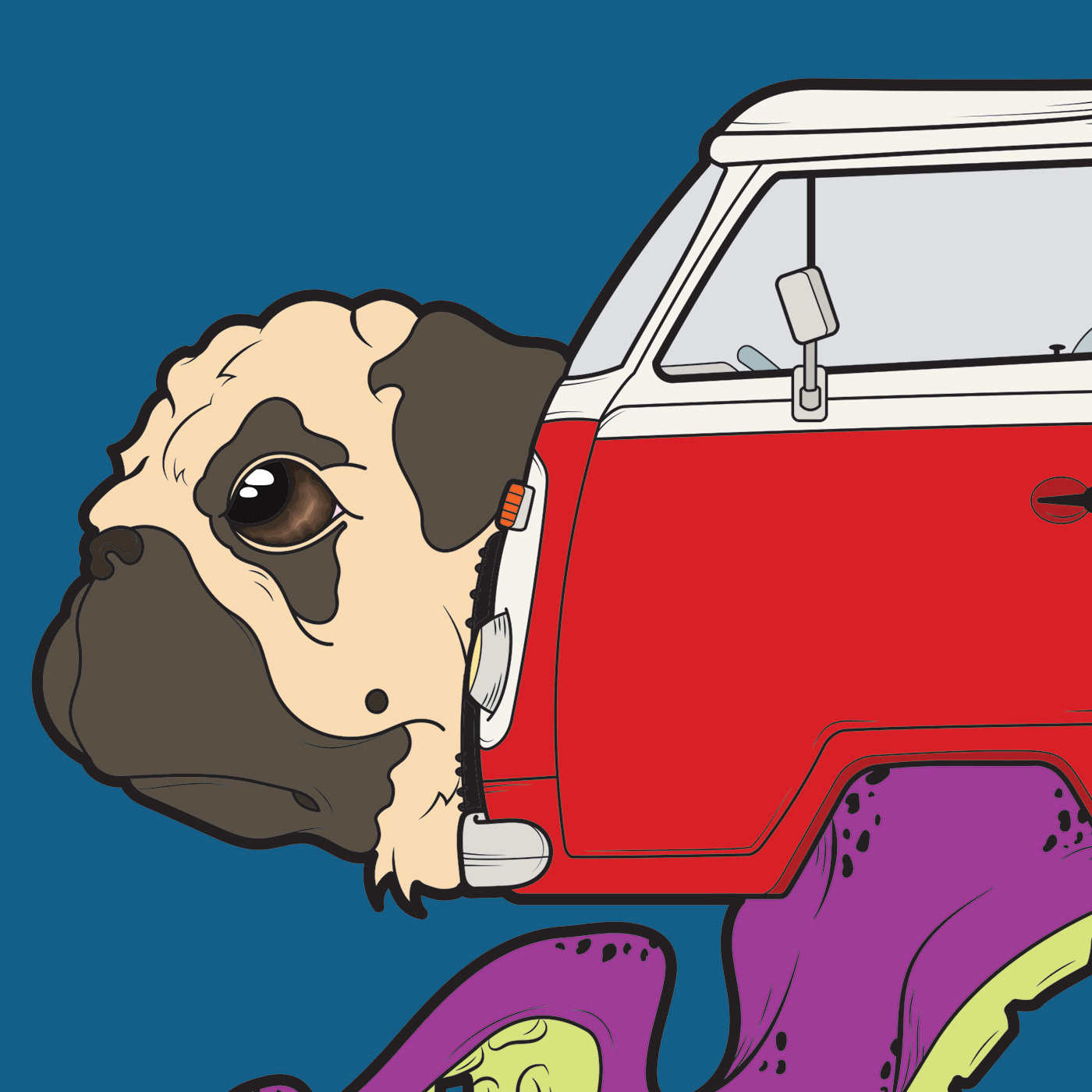 Pug volkswagen Van pugs RedBubble tentacle dog vw van Illustrator