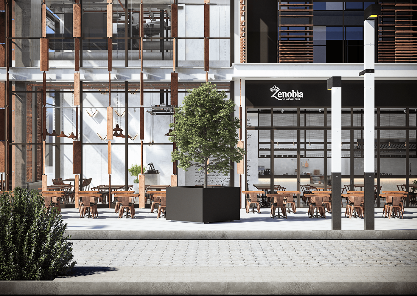 industrial restaurant modern rustic dubai vray realistic concept 3dsmax Food 