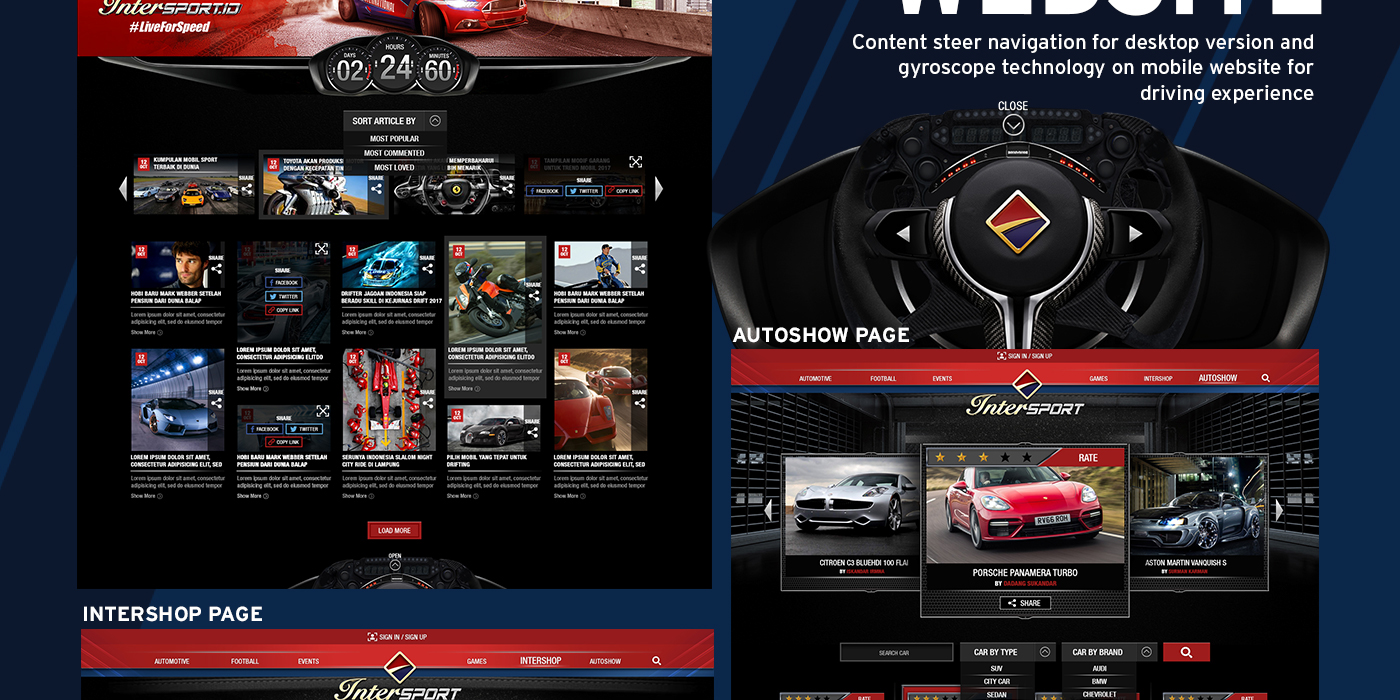 Website Gudang Garam Intersport Mobile app automotive   drift Interface Responsive mobile web Sport website