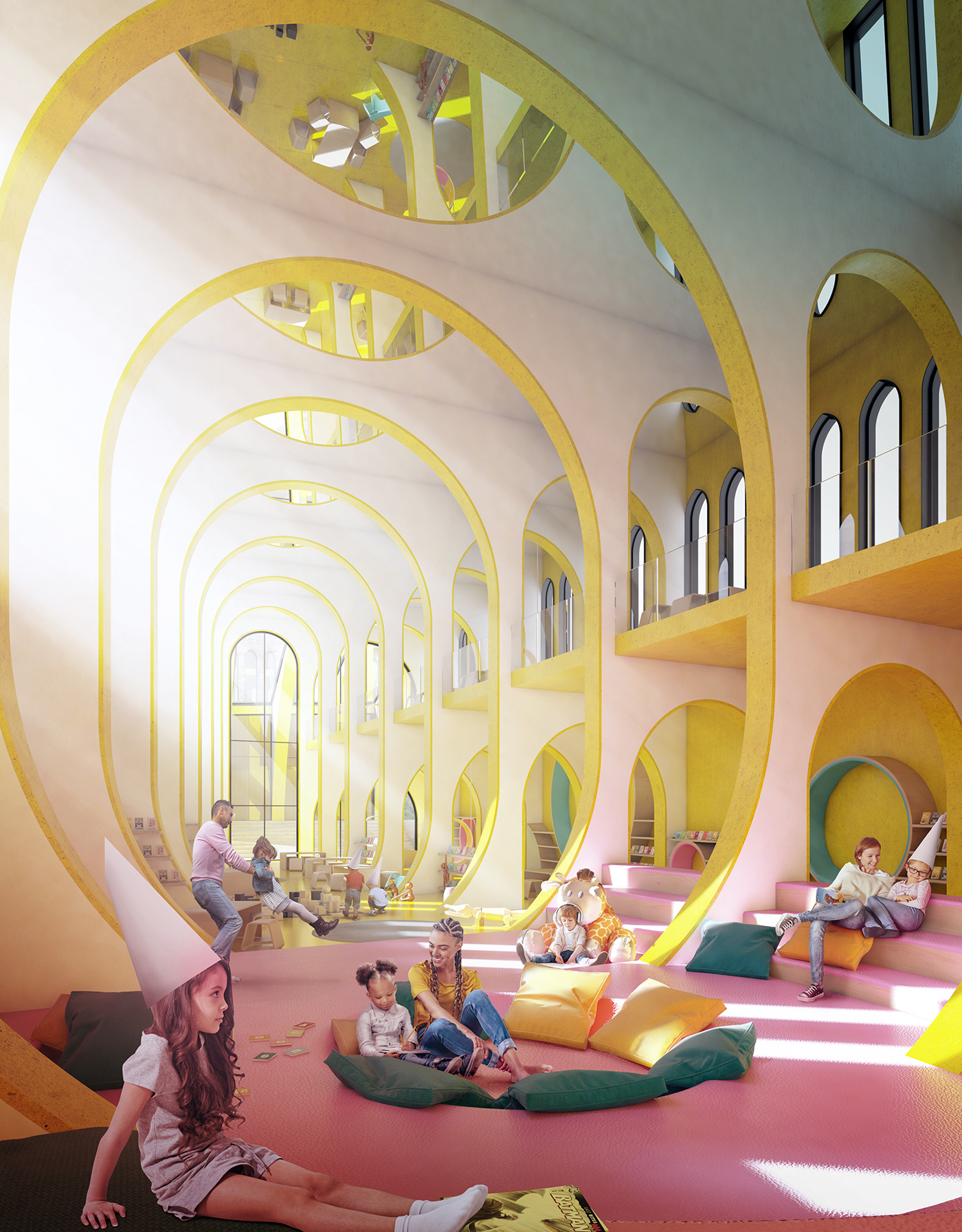 library pinocchio YAC young architects Competition Italy yellow kids Childrens Architecture childrens