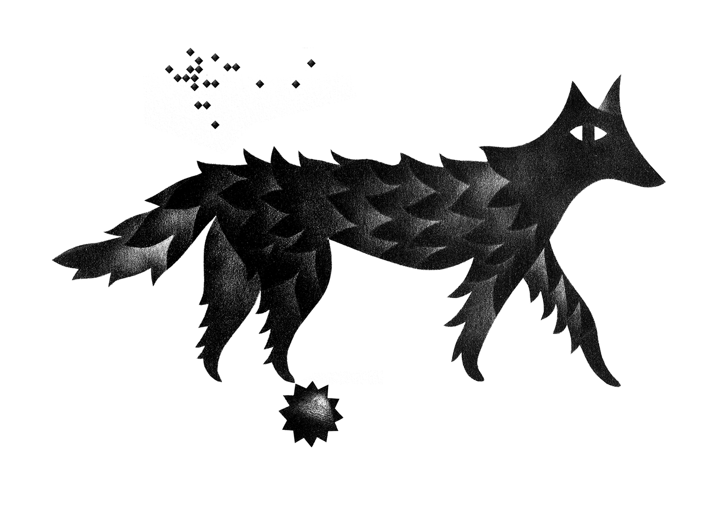 cosmos dream leaves moon printmaking secret stars stencil wolf