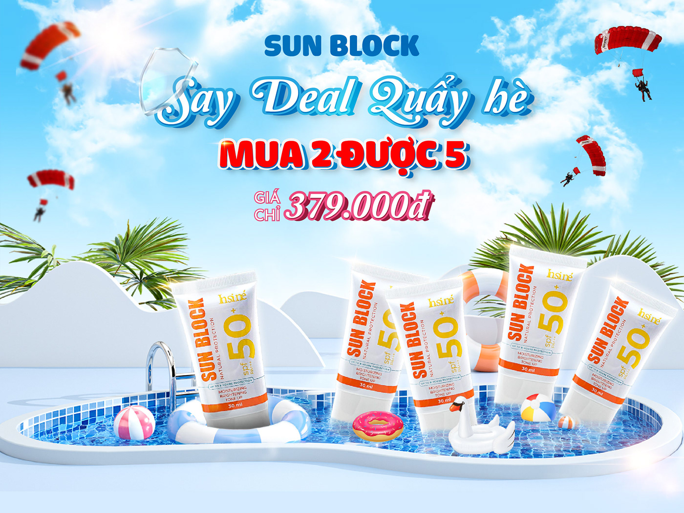 banner summer ads designer Socialmedia sun block Suncreen sale quảng cáo kem chong nang