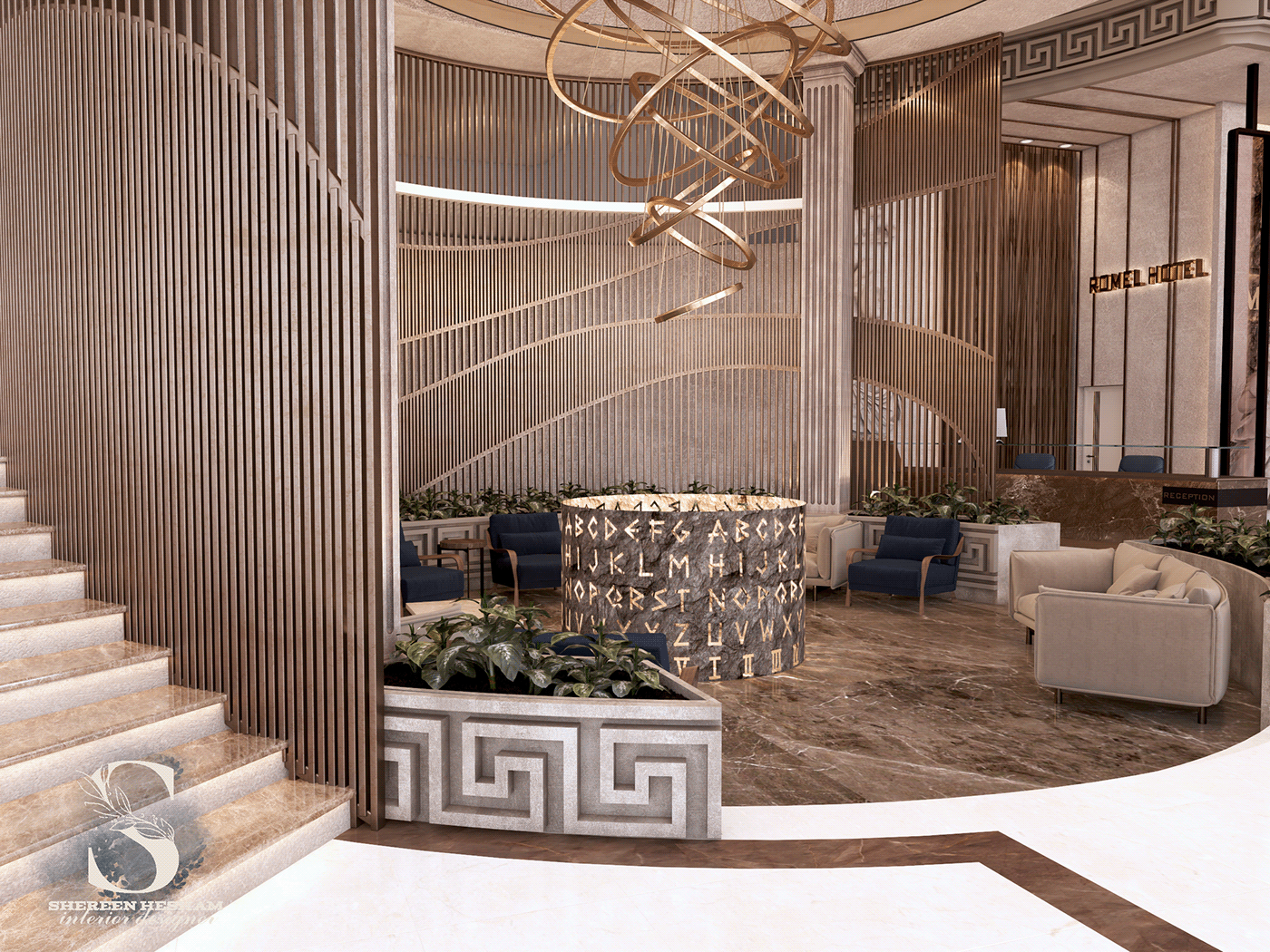 3ds max design hotel Interior lounge reception roman vray