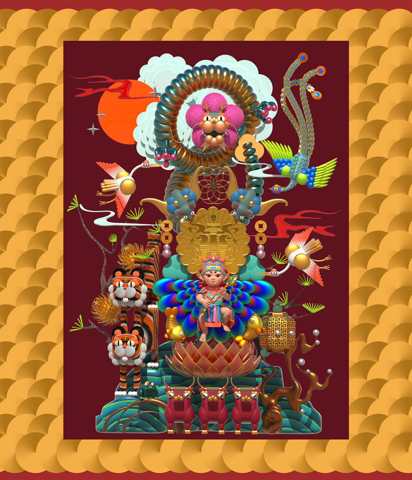 3D 3d art animal Character design  chinese cny graphic design  ILLUSTRATION  new typography design