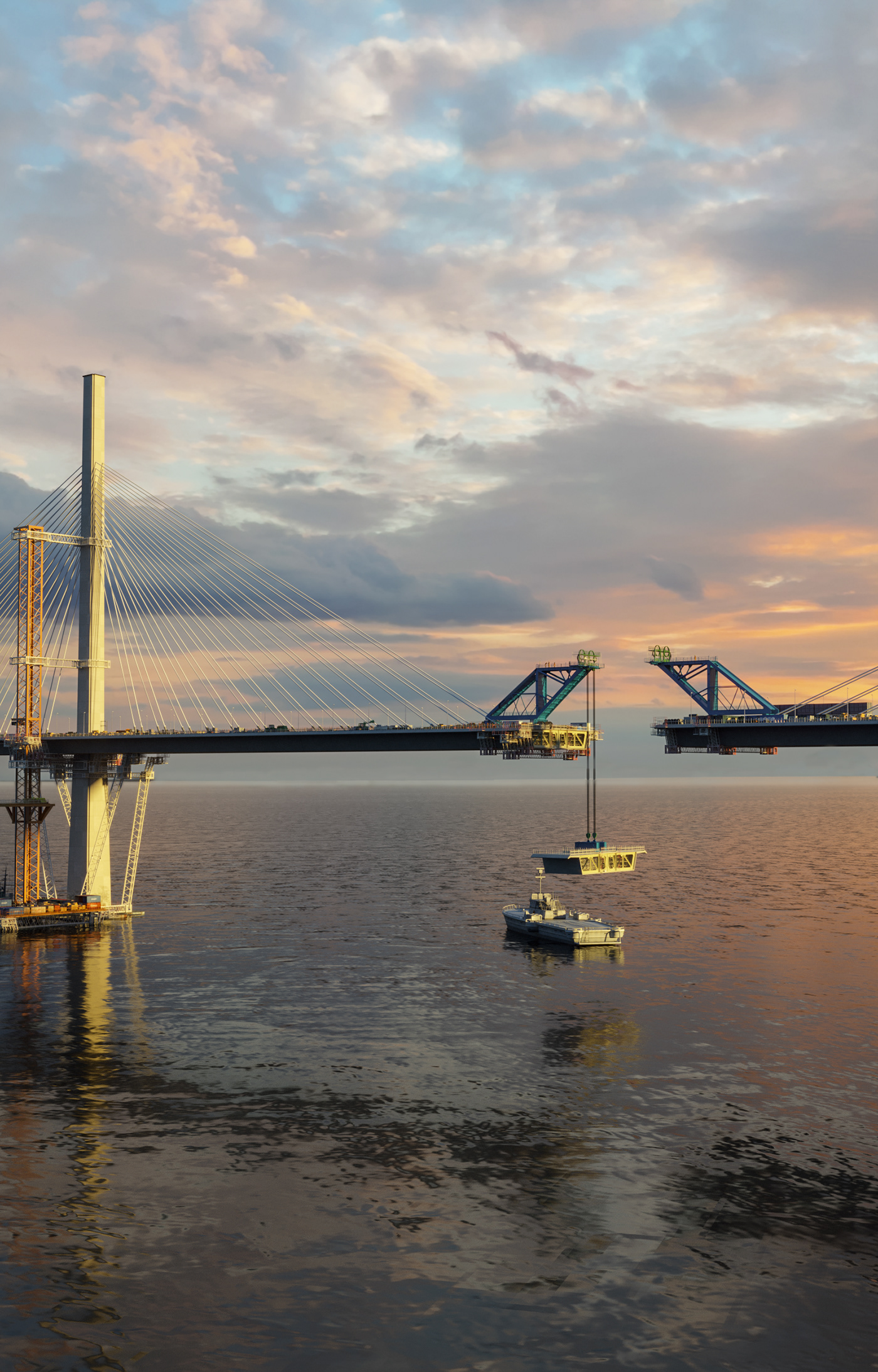 animation  rendering visualisation 3d mopdelling bridge Aerial Queensferry Crossing arhi architecture