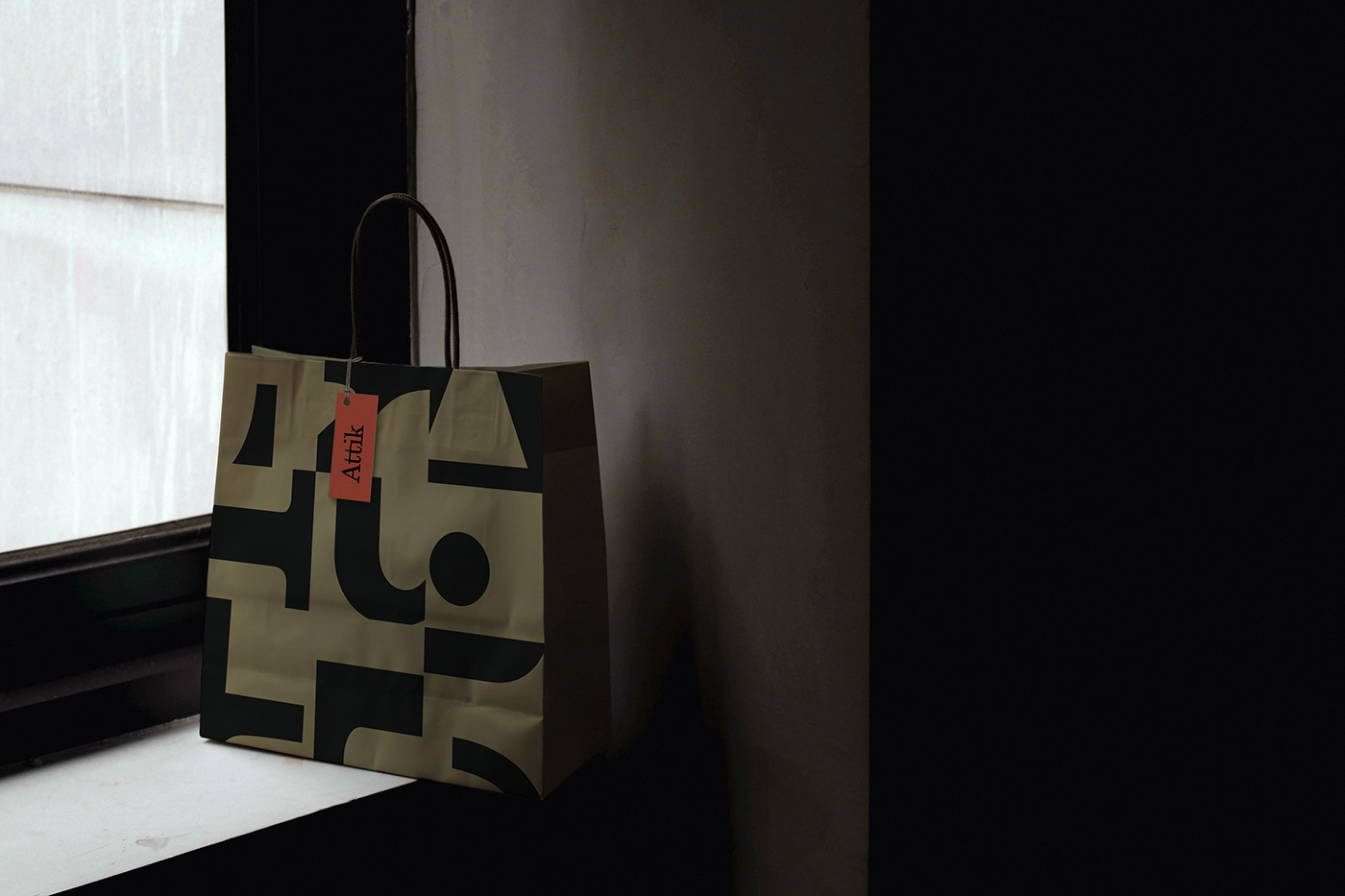 The paper bag with pattern made from logo particles 