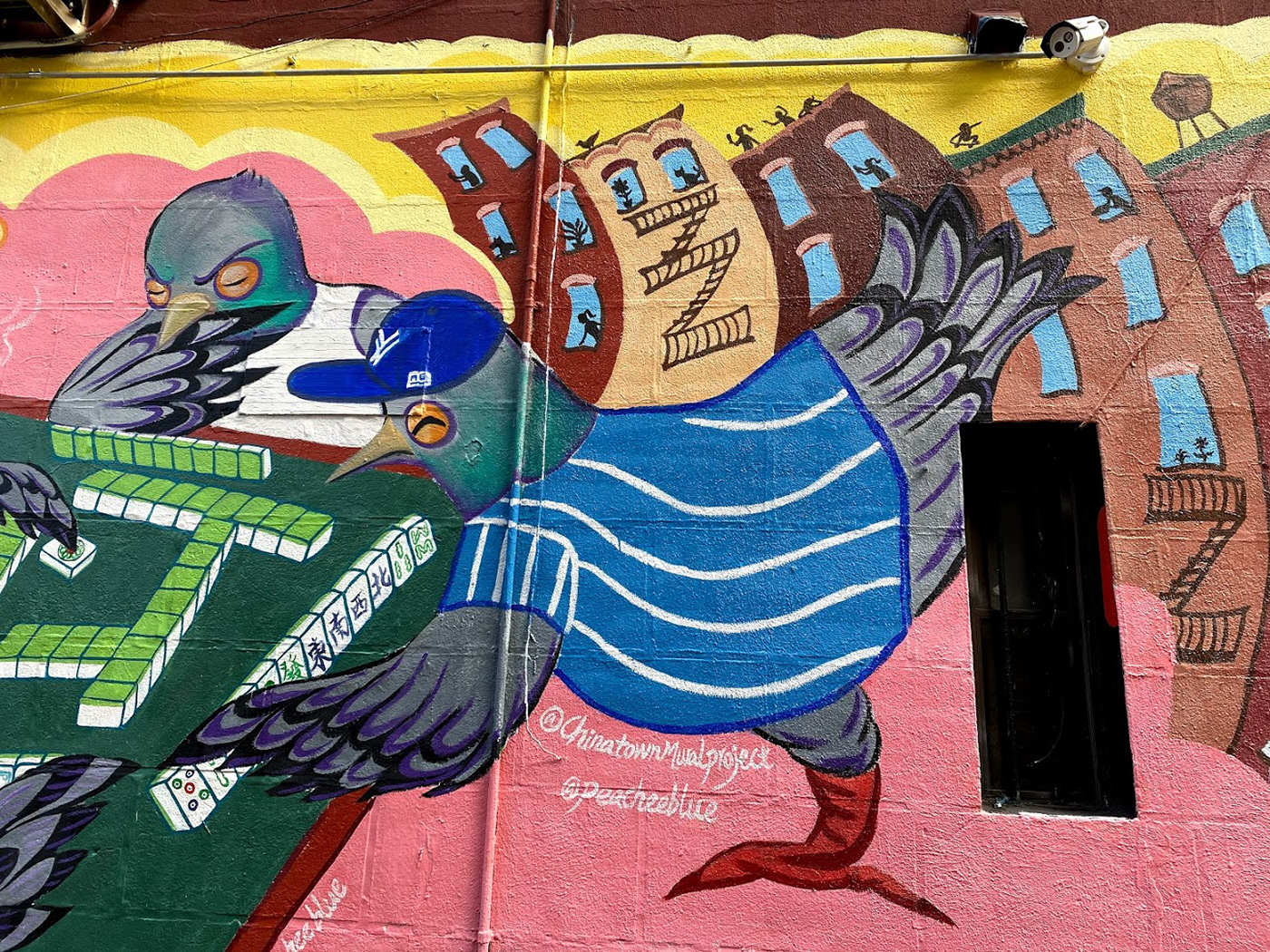 cartoon chinatown game mahjong Mural Murals paint painting   pigeons Street Art 
