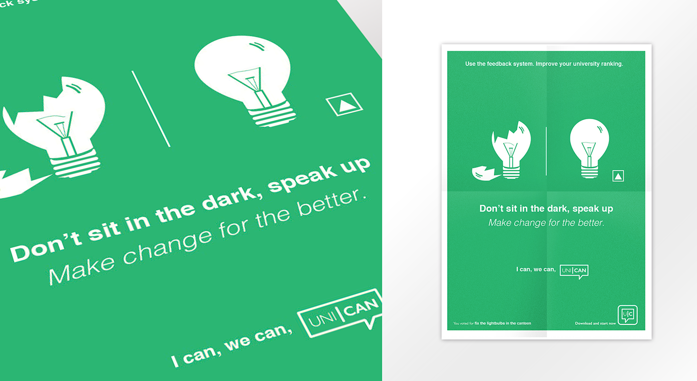 unican poster cyan magenta bus chair light series speech logo app feedback vote poll campaign