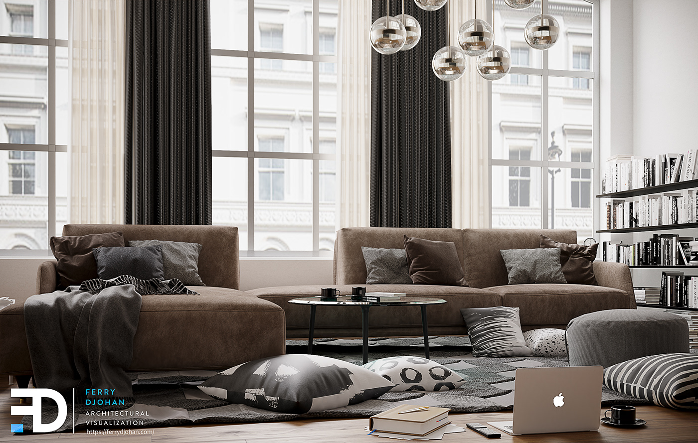 corona render  familly room interior design  living room