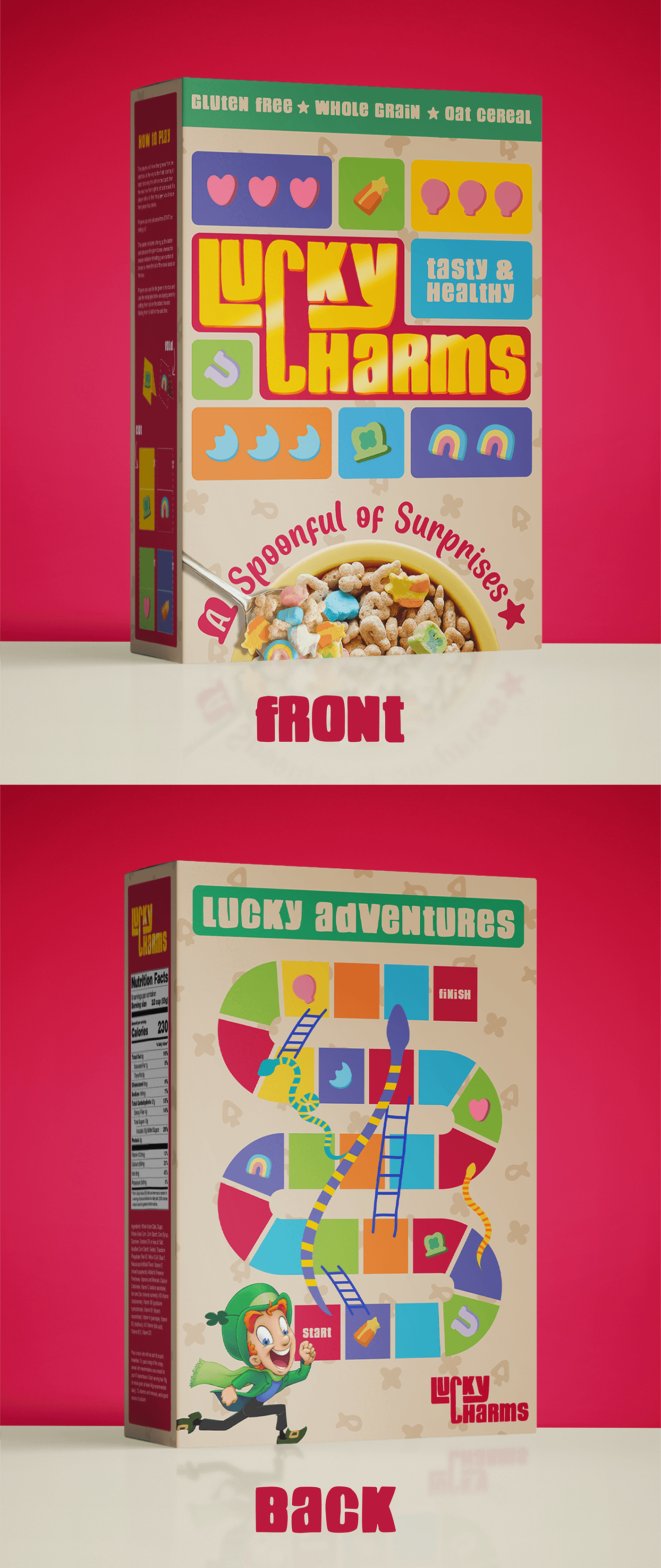 design Graphic Designer visual identity Brand Design branding  Logo Design Packaging cereal box Lucky Charms ILLUSTRATION 