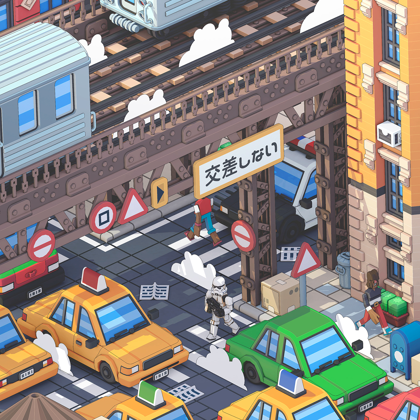 Isometric voxel ILLUSTRATION  eBoy gta New York city Urban Landscape SketchUP