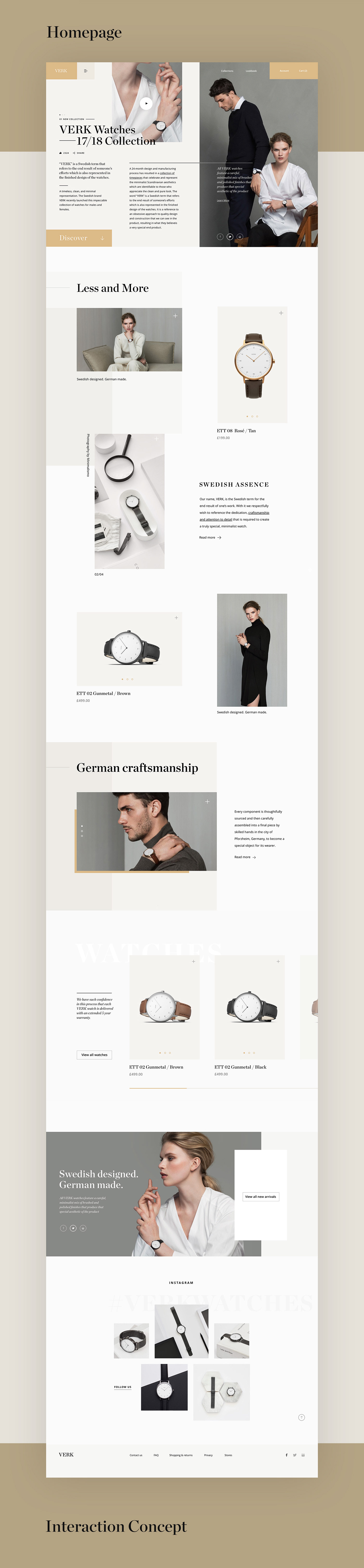 Fashion  redesign Watches VERK modern clean interaction concept landingpage mobiledesign