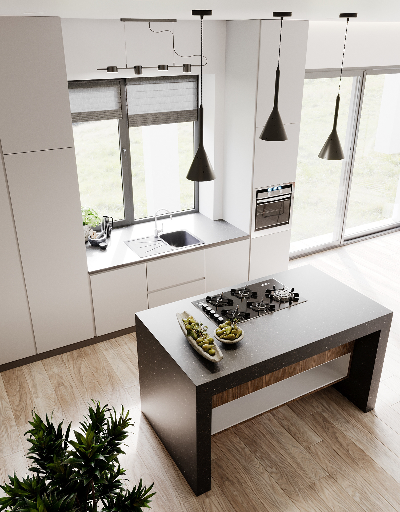 3ds max corona renderer design Interior визуализация дизайн дома дизайн интерьера кухня-гостиная минимализм современный интерьер