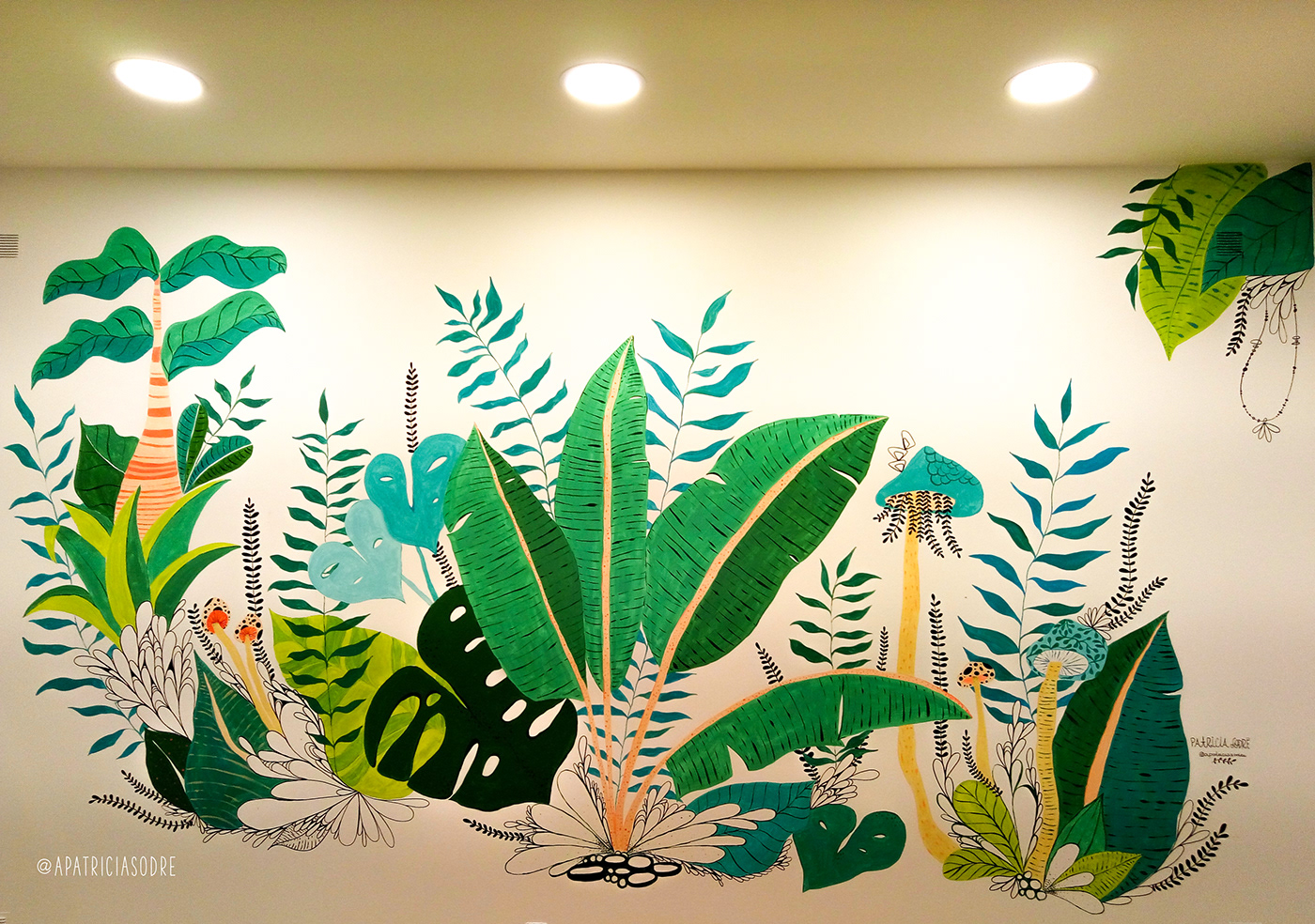 wall painting Mural Painting tropical painting leaves palms mushroom art lisbon art tropical wall painting tropical mural wall art