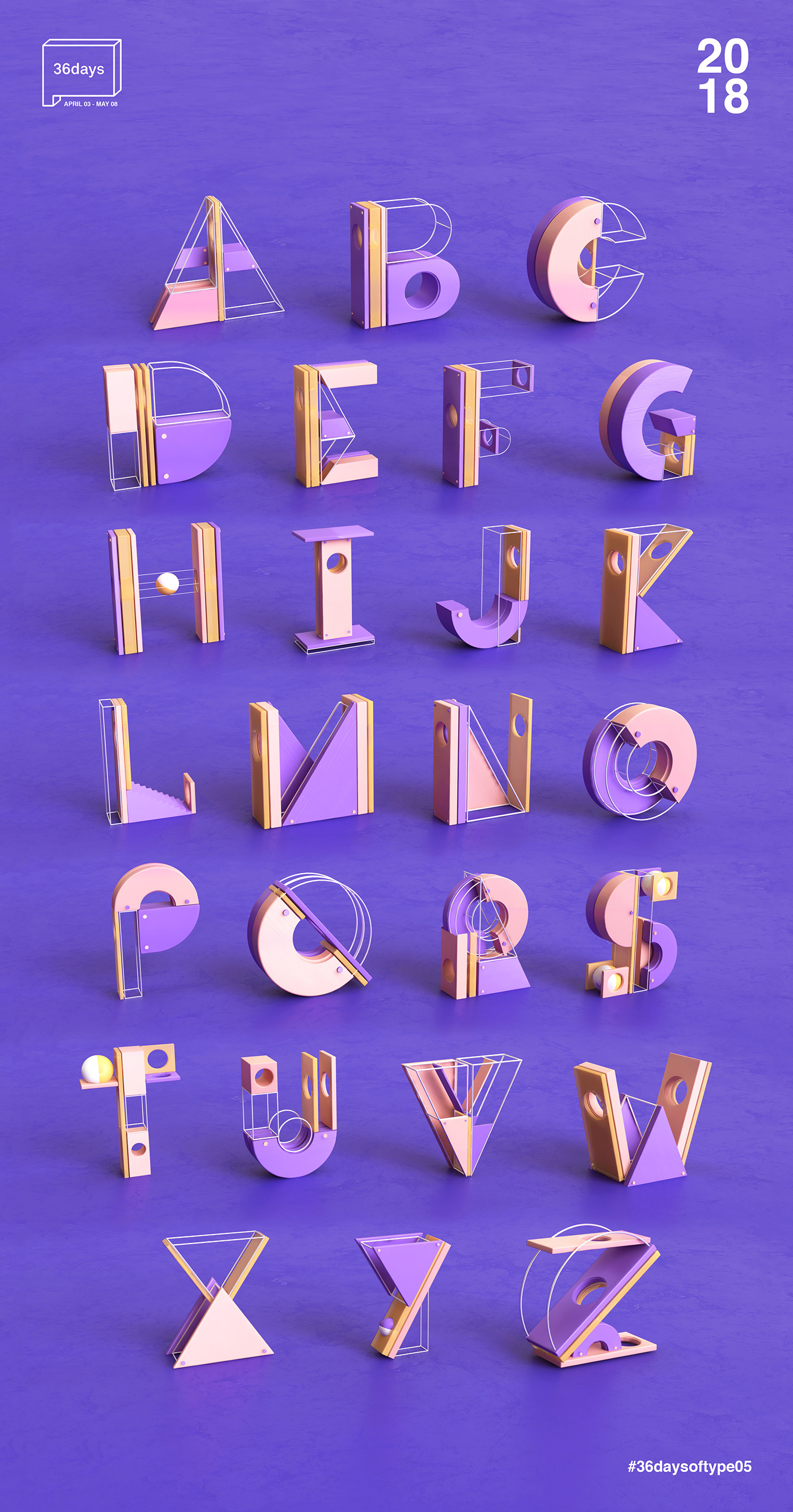 36daysoftype 3D type letters numbers shapes typography   design alphabet cinema 4d