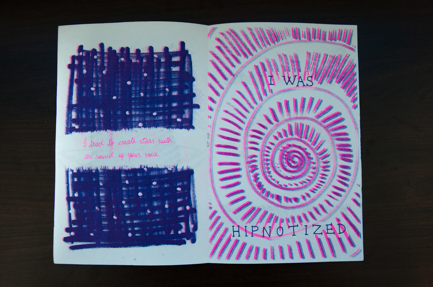 Zine  synesthesia feelings Love romance emotion story lovestory poem Poetry  risograph pink blue purple tombow