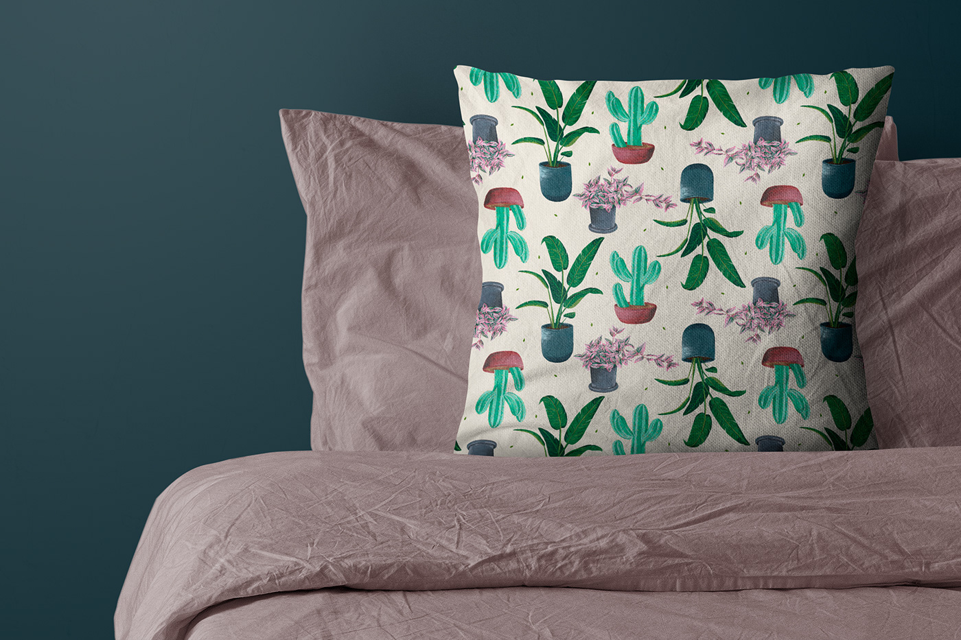plants Nature green gouache garden textile surface design print design  seamless pattern