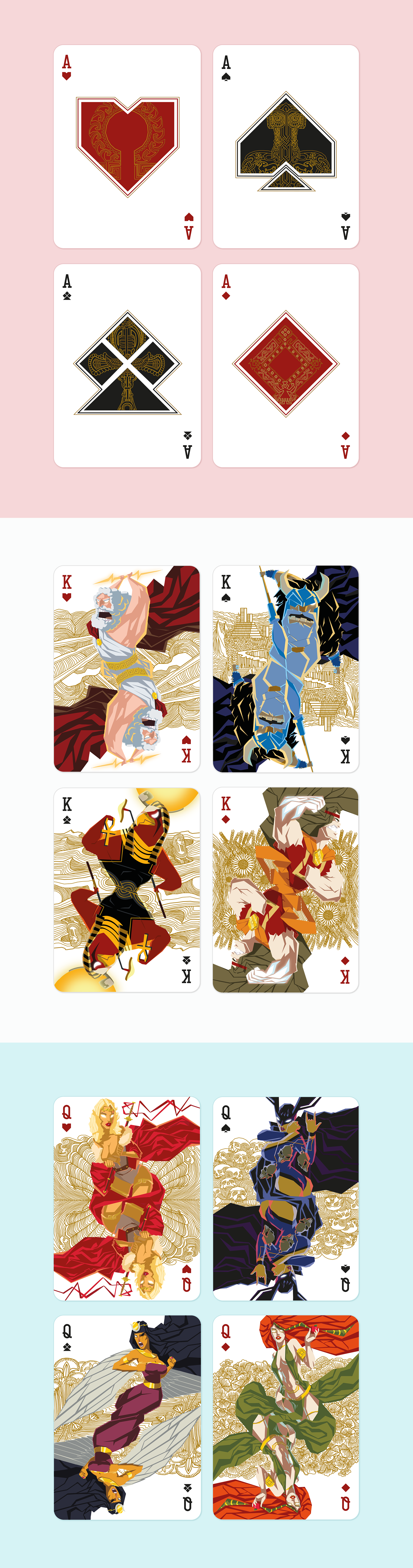 Playing Cards mythical myths mythology goddess God colorful golden pattern characters craft paper texture