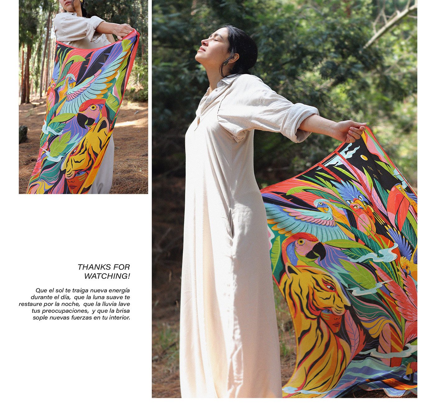 ILLUSTRATION  pañoleta  textile Fashion  print print design  nature illustration Printing Beach Wrap kerchief