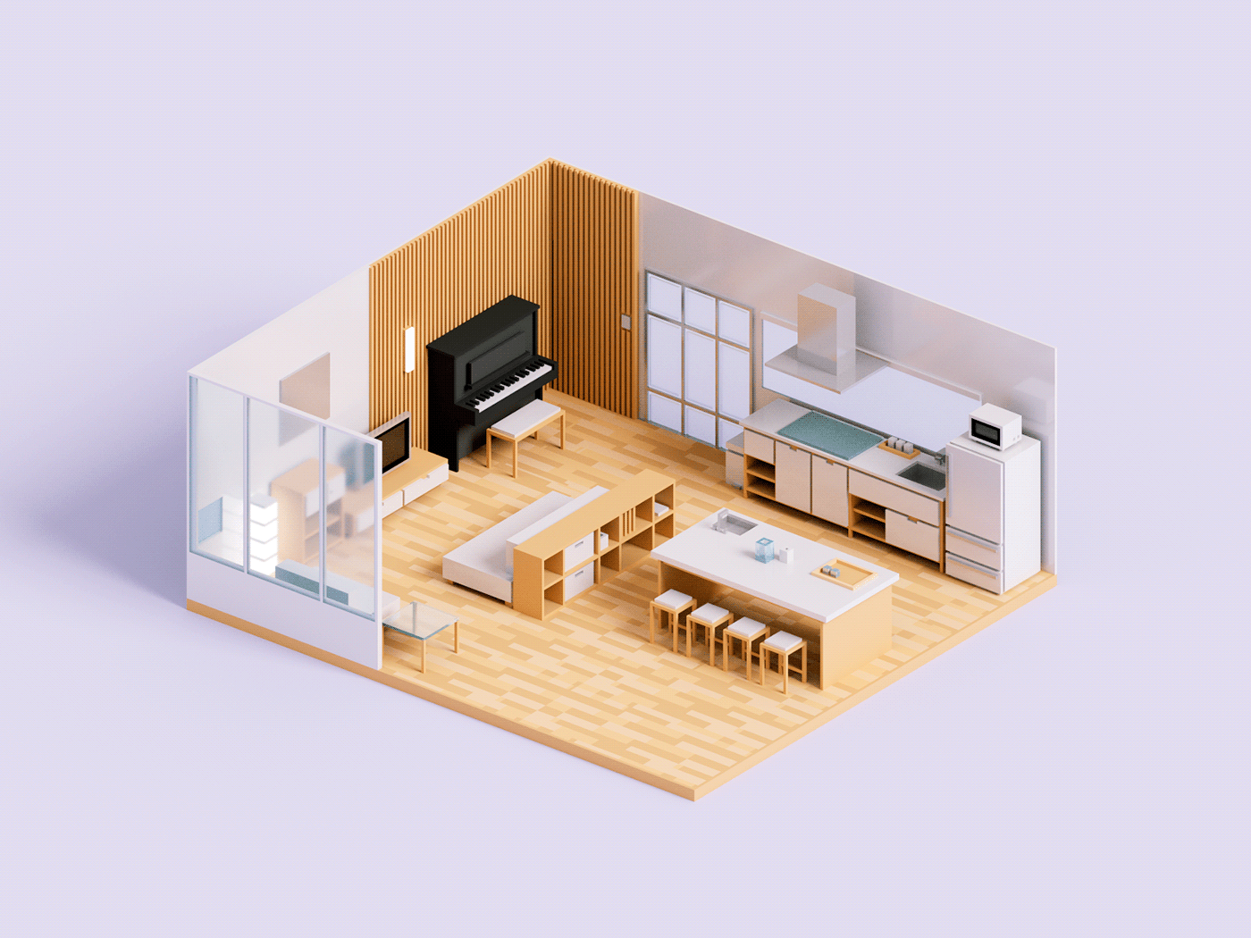3D 3dart 3dmodeling architecture Magicavoxel Render room voxel