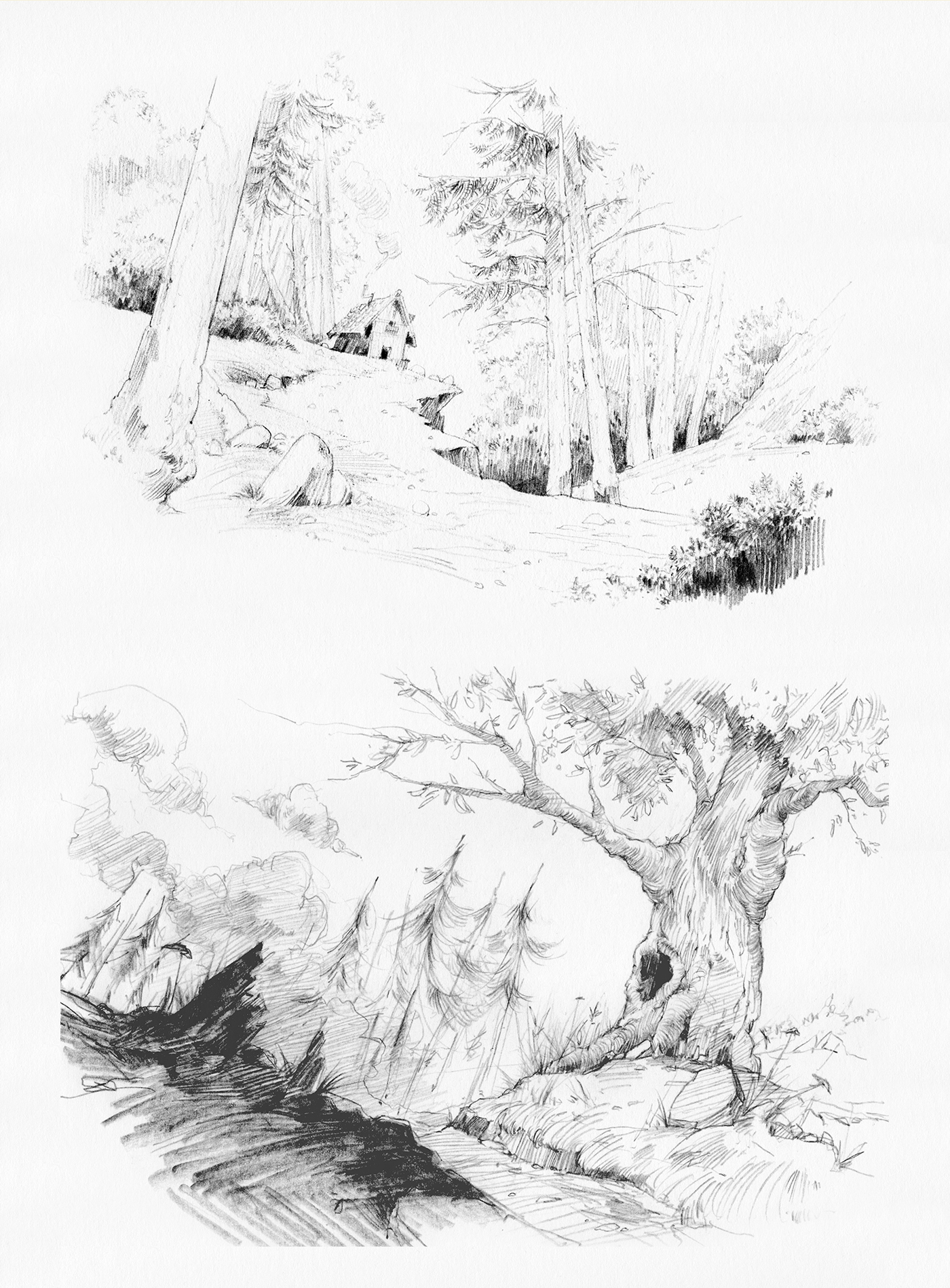 sketches croquis Layout background Landscape Tree  concept art sketchbook paper Drawing 