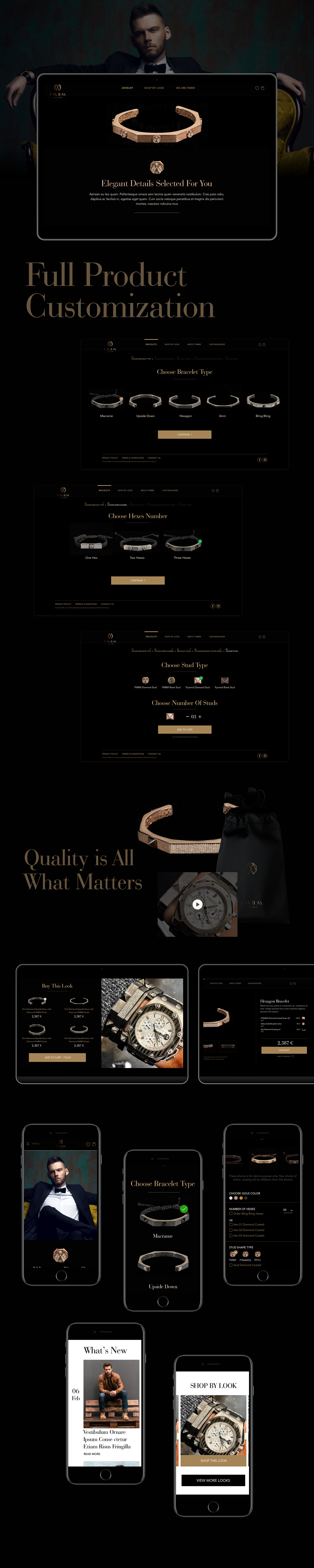 Ecommerce accessories Website UI design elegant dark market braclets Watches