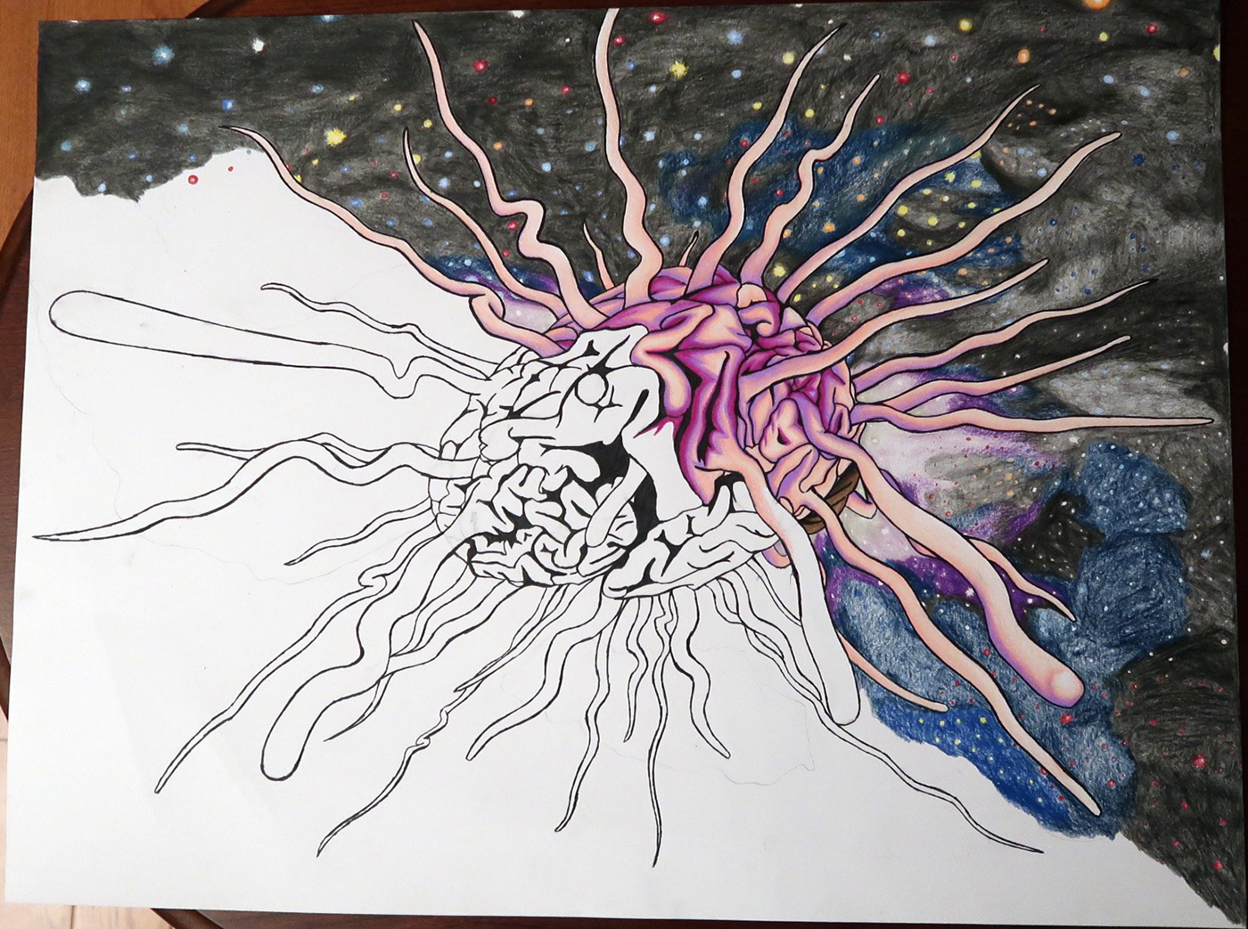 Drawing  pencil art brain Space  stars color shading Marker cosmos