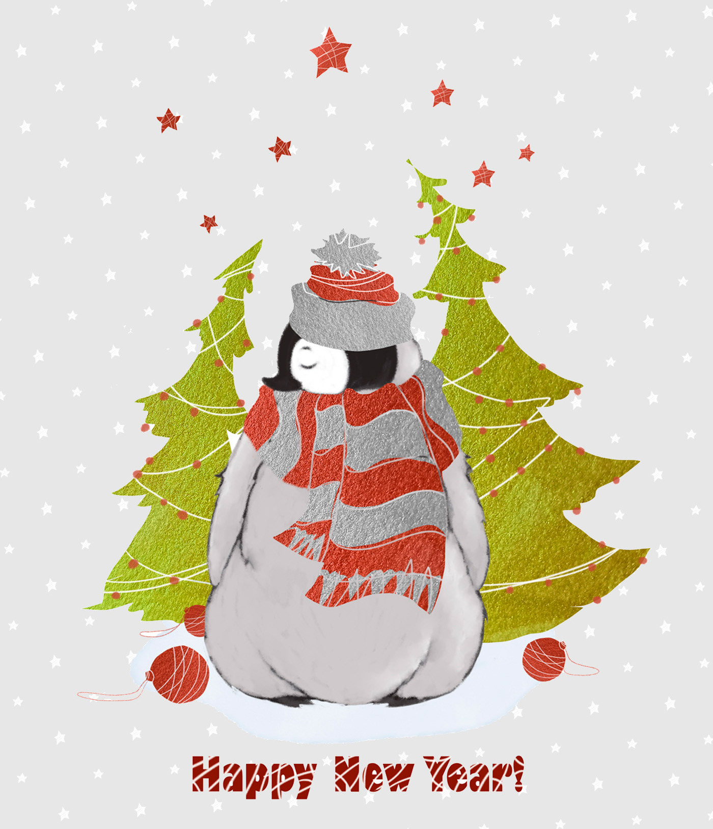 cartoon Character Character design  Christmas ILLUSTRATION  new year penguin postcard print animal illustration