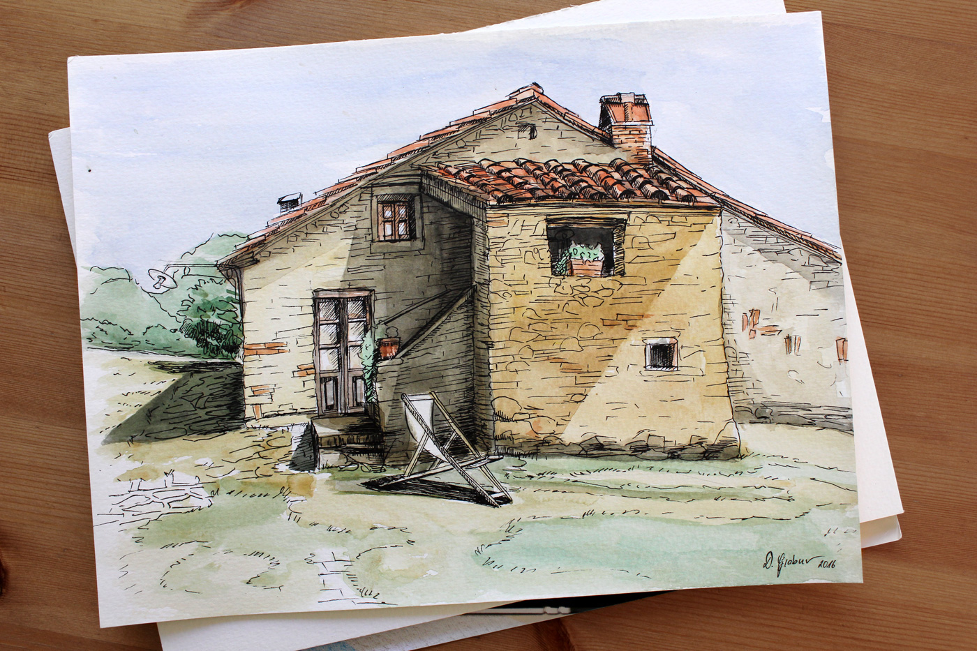 ILLUSTRATION  watercolor fineliner Tuscany holidays Cottage summer painting   scetch Daniela Grabner