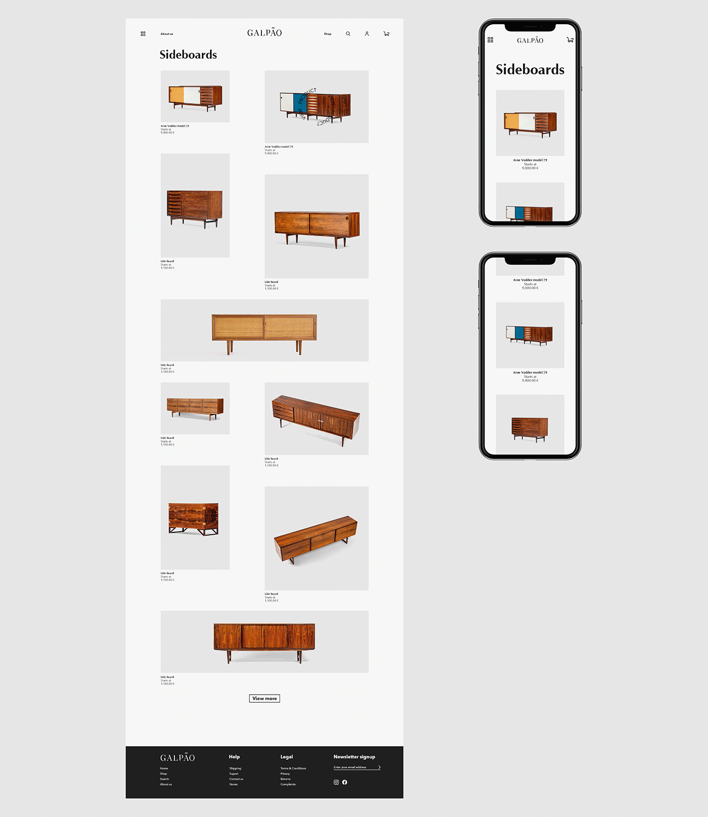e-commerce furniture galpão shop store UI ux vintage Webdesign Website