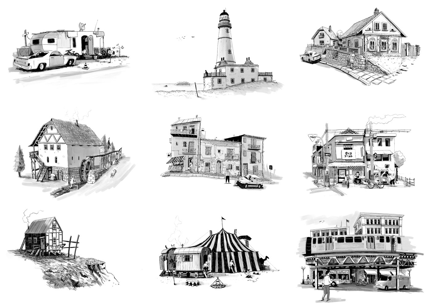 black and white ILLUSTRATION  pencilillustration places sketch sketchbook Street