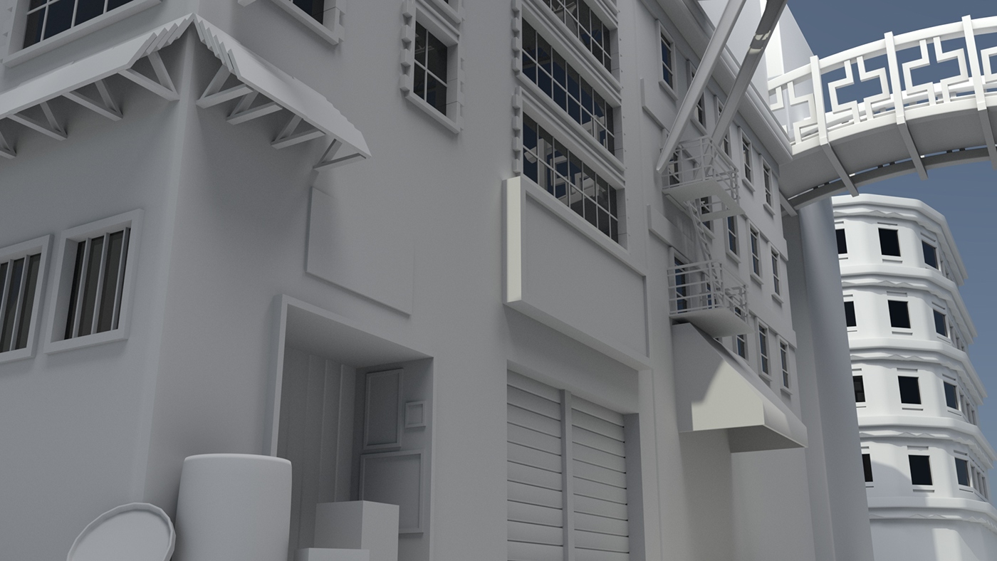 3ds Maya 3D town exterior modeling