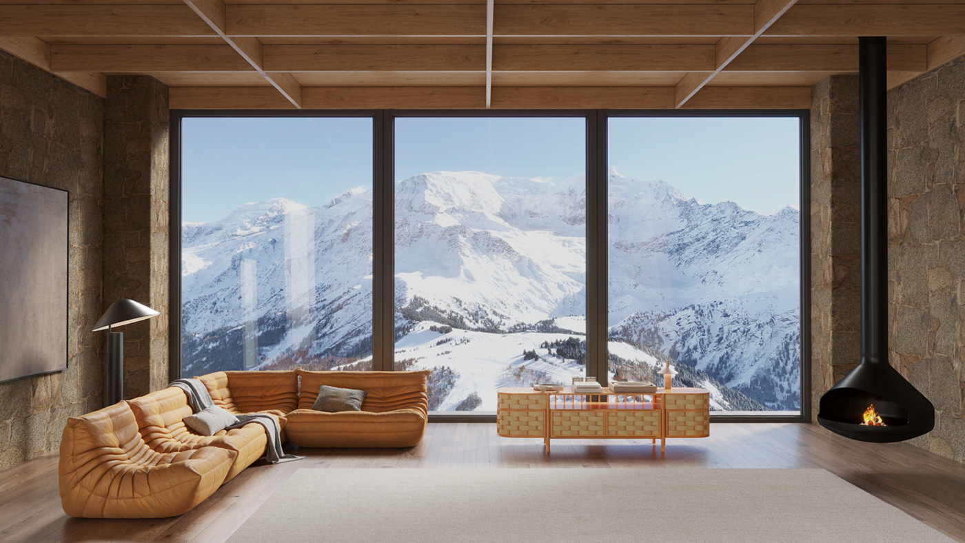 3D architecture archviz furniture Interior interior design  mountains Render visualization wood