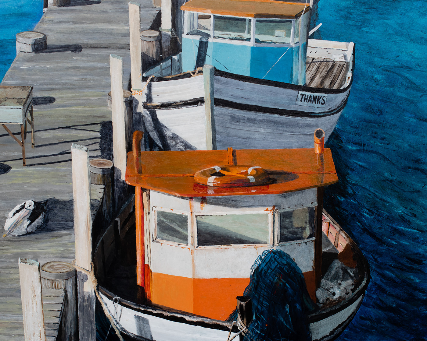 Fishing Trawlers fishing painting   artwork wharf dock fishing boats pelican street lights water