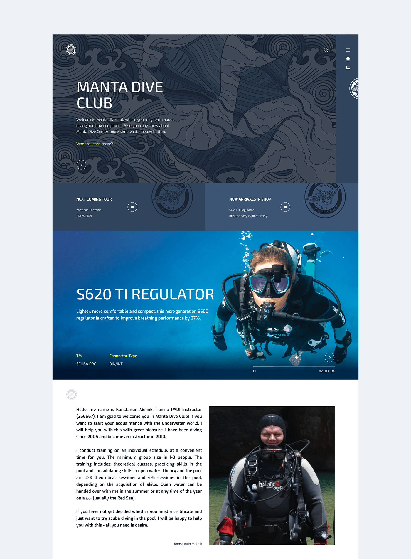 diving e-commerce Interaction design  padi Responsive scuba shop swimming ux/ui Web Design 
