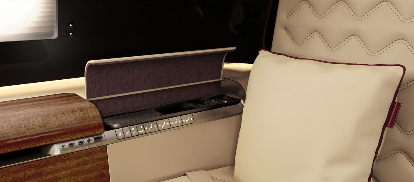 airline Interior seat plane chair cmf premium luxury cream wood