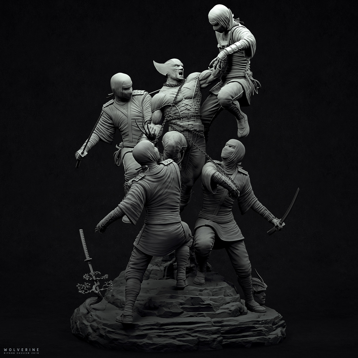 wolverine marvel ninja samurai statue figure collectable 3dprint