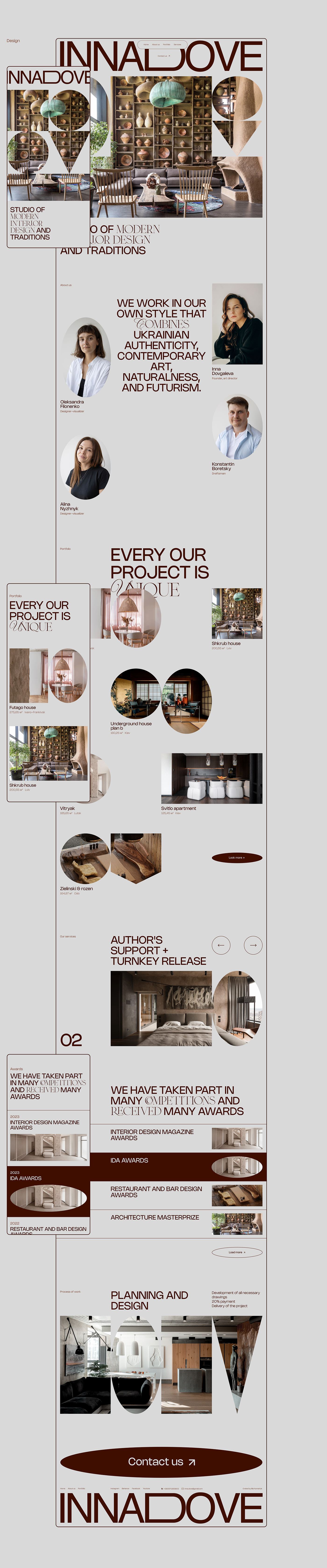 Hero section for interior design studio website on different devices.