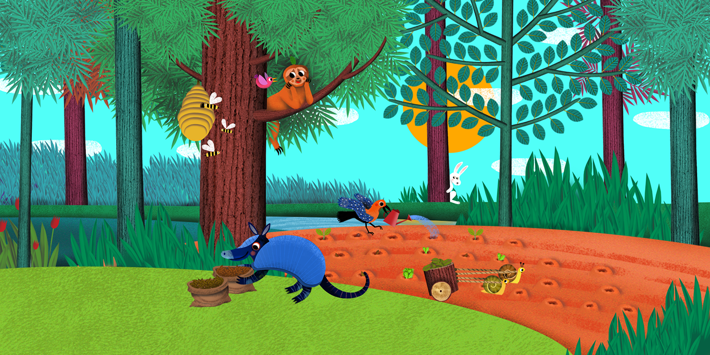 app cuento interativo aplicación animacion niños children forest bosque animales Semillas seeds juego didactica
