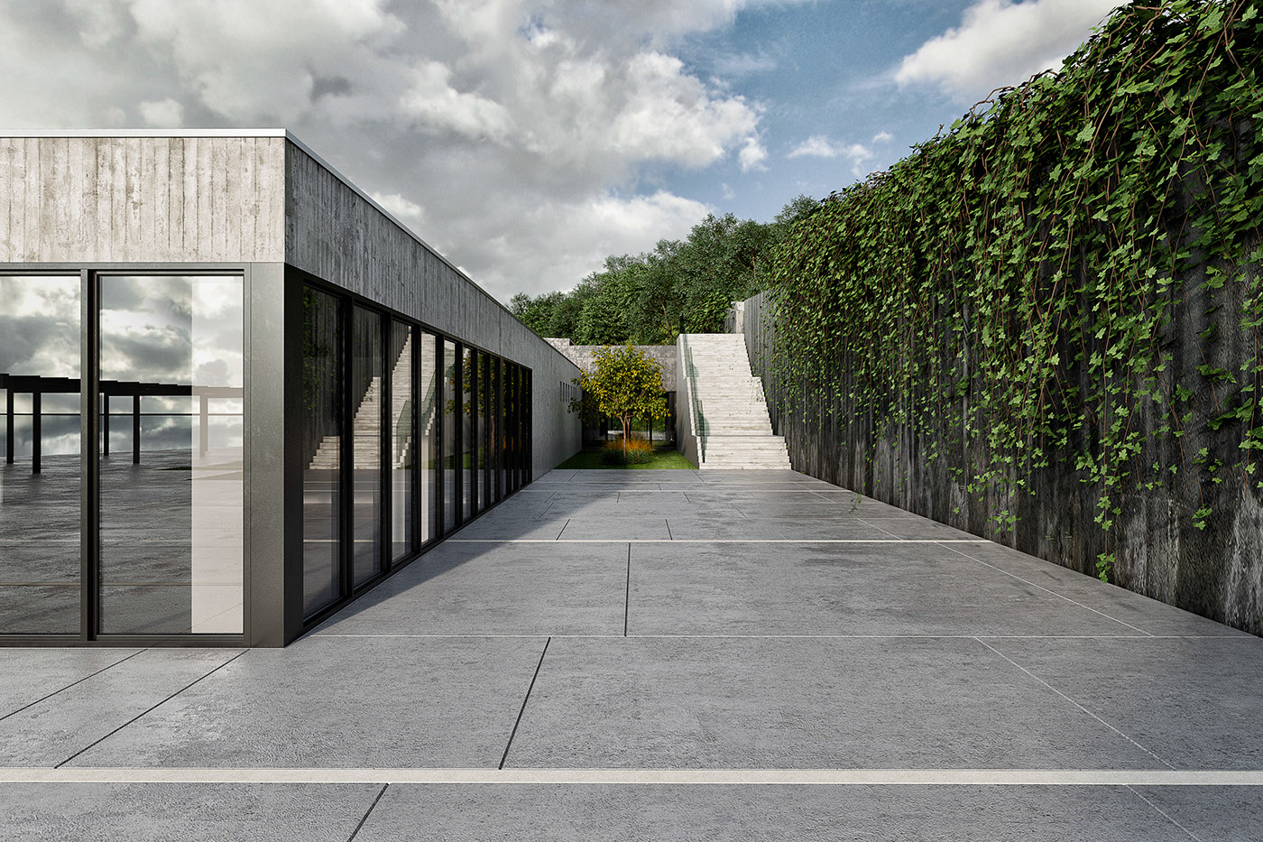 3D Render exterior design photoshop vray concrete 3dmax Nautic ivy