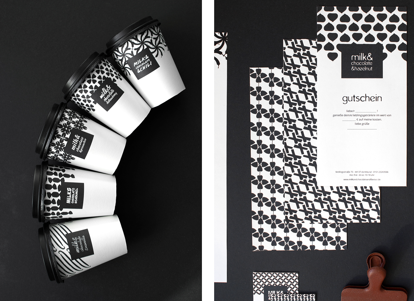corporate design identity milk chocolate corporatedesign blackwhite pattern Silhouettes Dynamic dynamicidentity Packaging typo type