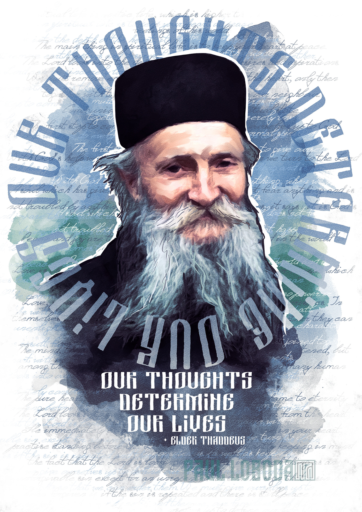 krita watercolor portrait elder thaddeus Serbia religion Orthodox Paul Loboda